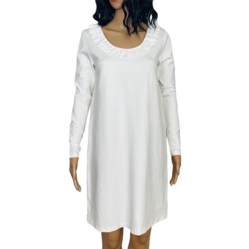 Rosie Pope Maternity Dress Womens XS White Ruffle Trim Long Sleeve Stretch